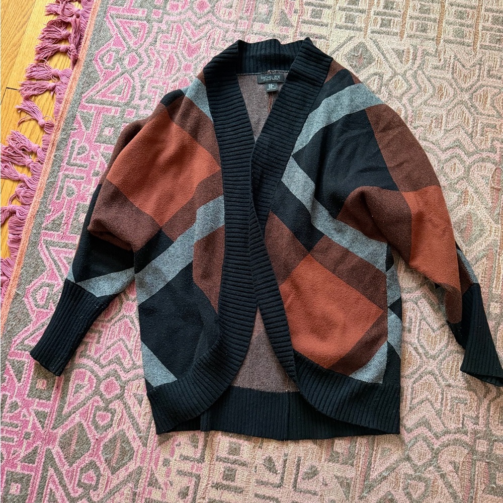 Rachel Zoe Geometric Shawl-Collar Cardigan in Black, Brown, Gray
